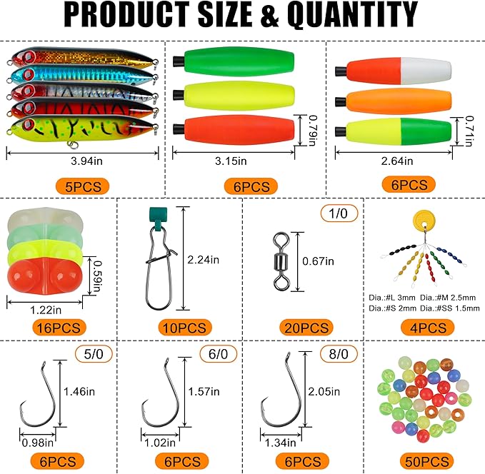 SILANON Catfish Rig Tackle Making Kit, Catfishing Tackle Accessories with Catfish Floats Catfish Hooks Swivels Fishing Rattles Bells Beads Bobber Stoppers Catfishing Gear Equipment
