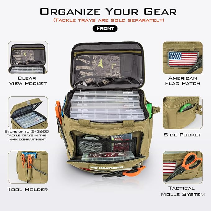 KastKing Fishing Tackle Bags - Saltwater & Freshwater Fishing Bags - Water Resistant, Padded Shoulder Strap - Gear Storage