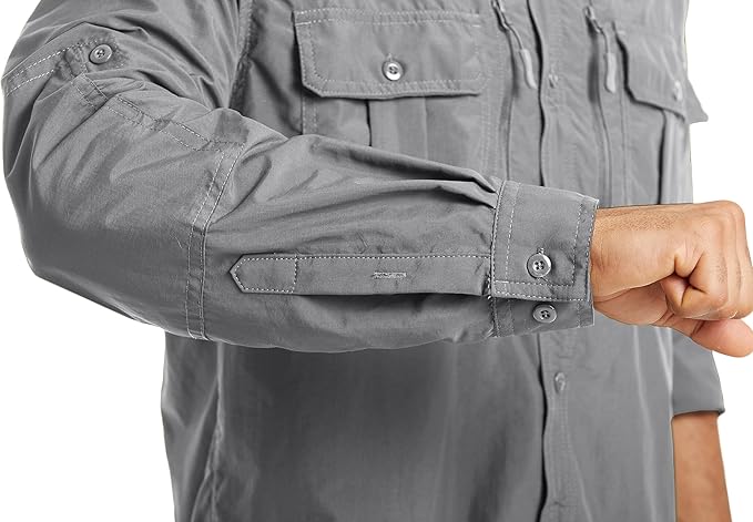 MAGCOMSEN Men's UPF 50+ Sun Protection Shirts, Button Down Long Sleeve Shirt for Hiking, Fishing, Safari