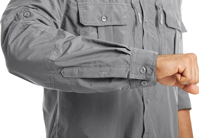 MAGCOMSEN Men's UPF 50+ Sun Protection Shirts, Button Down Long Sleeve Shirt for Hiking, Fishing, Safari