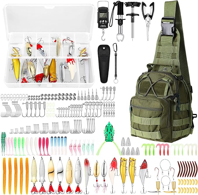 Gemscream 393 Pcs Fishing Tool Kit Fishing Backpack with Tackle Boxes Included Pliers Gear and Equipment Bait Rigs Fish Lip Gripper Lure Gear Kit Fish Hooks Remover Tools