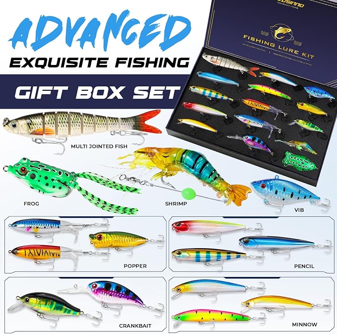PLUSINNO Fishing Lures - Tackle Box, Bass Fishing Lures for Freshwater and Saltwater, Trout Fishing Gear & Bait, Fishing Gifts for Men,Father