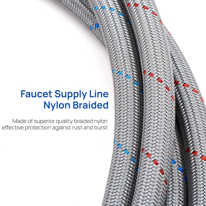 J-HVA Faucet Supply Lines Length 12" x G 3/8 Female Thread Connector Braided Nylon Extension Hoses for Bathroom Kitchen Sink Faucet Hose Filter, Stainless Steel Nut (1 Pair)