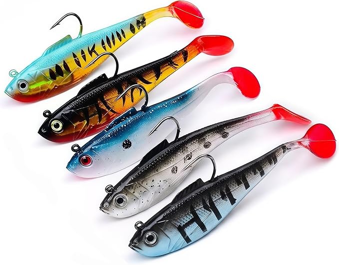 Soft Fishing Lures for Bass Fishing:Pre-Gigged Swim Baits for Saltwater or Freshwater.Soft Plastic Fishing Accessories.