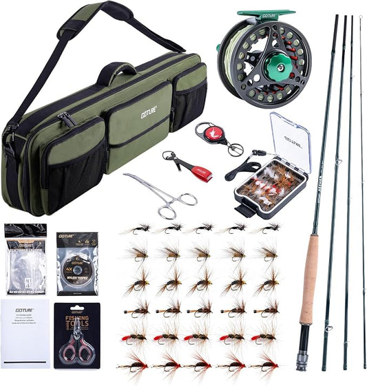 Goture Fly Fishing Rod and Reel Combo with Fly Rod & Gear Case, 9FT 4-Piece Fly Rod, Pre-Spooled Reel, Fly Line, Flies, Leader, Tippet, Forceps, Nipper and Complete Starter Kit