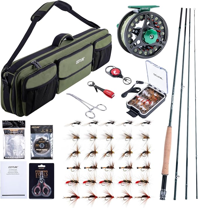 Goture Fly Fishing Rod and Reel Combo with Fly Rod & Gear Case, 9FT 4-Piece Fly Rod, Pre-Spooled Reel, Fly Line, Flies, Leader, Tippet, Forceps, Nipper and Complete Starter Kit