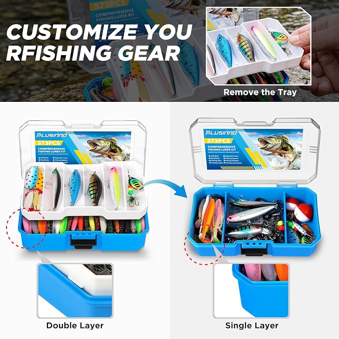 PLUSINNO Fishing Gear - Telescopic Fishing Rod and Reel Combo with Tackle Box, Collapsible Rod and Lures Box, Travel Fish Pole Starter Kit, Fishing Accessories Tackle Lure Kit Gifts for Men Bass Trout