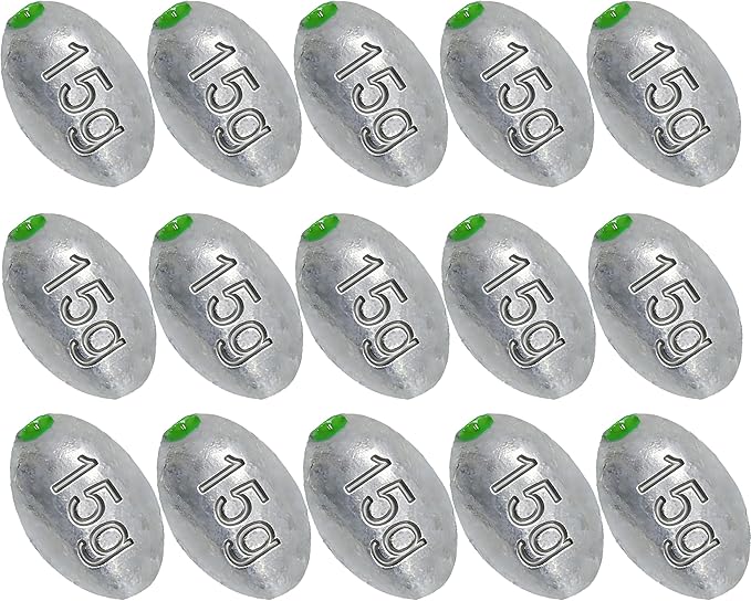 Egg Sinkers Bullet Fishing Weights Oval Shaped with Plastic Core Slip Sinkers for Catfish Fishing Casting Saltwater and Freshwater 1/5oz to 2oz