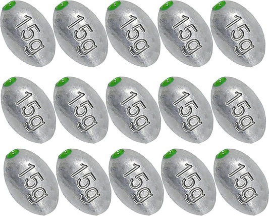 Egg Sinkers Bullet Fishing Weights Oval Shaped with Plastic Core Slip Sinkers for Catfish Fishing Casting Saltwater and Freshwater 1/5oz to 2oz
