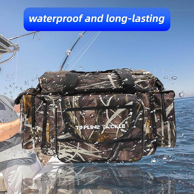 Fishing Tackle Bag for Saltwater or Freshwater, Water-Resistant 3600 Tackle Box Bag, Fishing Bags for men 19.68 * 11.81 * 9.84in Camouflage Color