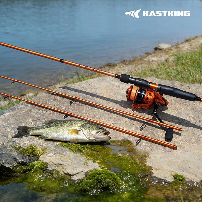 KastKing Lethal Blaze Twin-tip Fishing Rod and Reel Combo, Spinning & Baitcaster Combo, Flame Pattern Design, IM6 Graphite 2Pc Rod with Backup Tip Section, Stainless-Steel Guides, EVA Handle