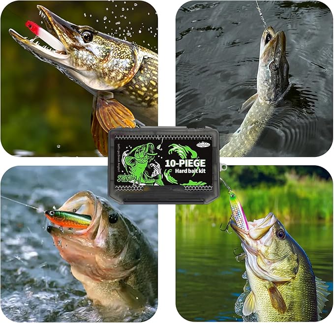 FONMANG Fishing Lures - Tackle Box with Tackle Included, Fishing Kit with VIBs, Frogs, Minnows, Soft Baits, Hooks & Weights Accessories, Freshwater Lure Kit for Bass Walleye Trout