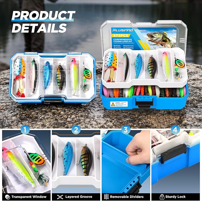PLUSINNO Fishing Gear - Telescopic Fishing Rod and Reel Combo with Tackle Box, Collapsible Rod and Lures Box, Travel Fish Pole Starter Kit, Fishing Accessories Tackle Lure Kit Gifts for Men Bass Trout