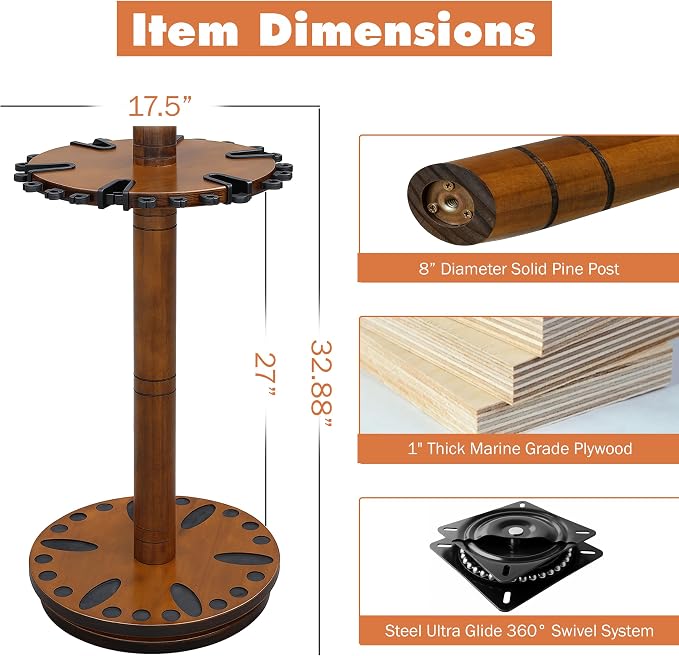 Rush Creek Creations Fishing Rod Holder - 360 Spinning Rack for Garage Organization and Storage, Pole Holder for Reels, Gear, Accessories, Tackle Box