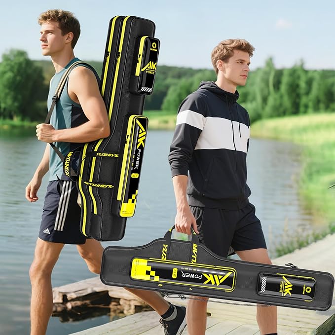 Fishing Rod Case & Bag Triple-Layer - 1680D Oxford, Wire-Reinforced Anti-Deforming, Foldable Portable, Quick-Access Compartments, Fishing Gift for Men Anglers