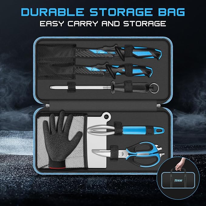 Fillet Knife Kit Combo, Fishing Knives and Honing Rod, Ultra-Sharp G4116 German Stainless Steel, Non-Slip Handle, Durable Storage Bag, Fishing Gifts for Men