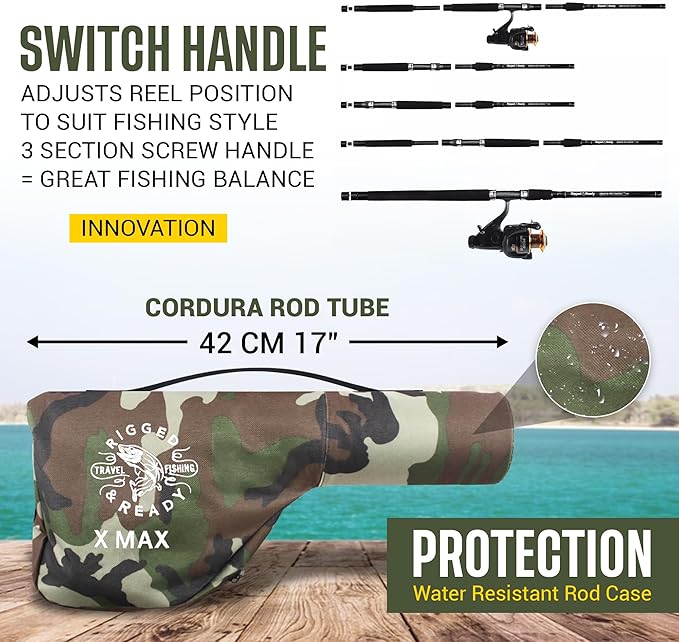 Rigged & Ready X Series™ Travel Fishing Rods. 6 Super Compact Combos and Rods, Multi-Functional, Spinning Poles. 5 to 25 Techniques from one Rod. Spin, Bass, Carp, Fly. Fresh & Saltwater Angling.