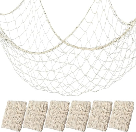 6Pcs fish net decorations Natural fishing net decor scallop beach Party Decoration Luau Tropical Nautical Beach Table Cover ocean Theme Decor for Party Home Bedroom Wall Hanging Nets