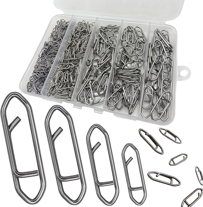 280Pcs/Box Stainless Steel Fishing Power Speed Clips (SS:100Pcs,S:100Pcs,M:60Pcs,L:20Pcs) High Strength Fishing Connector Swivels Snaps for Quick Change Lure Tackle Saltwater Freshwater