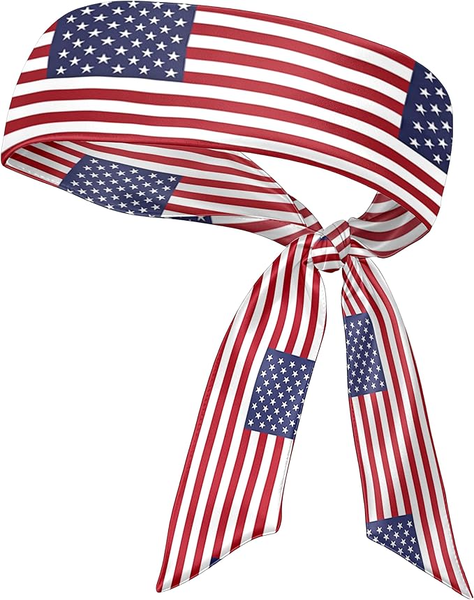 Flag Tie Headbands for Men Women, Moisture Wicking Sweatband Breathable Sports Headwrap, Non-Slip Stretchy Adjustable Fitness Hair Band