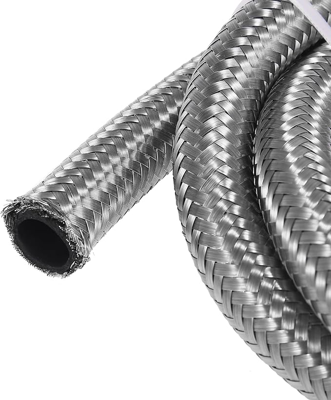 X AUTOHAUX Car Stainless Steel Braided Mesh Hose 3.3ft 1/2" AN8 Fuel Hose Oil Gas Line Silver Tone