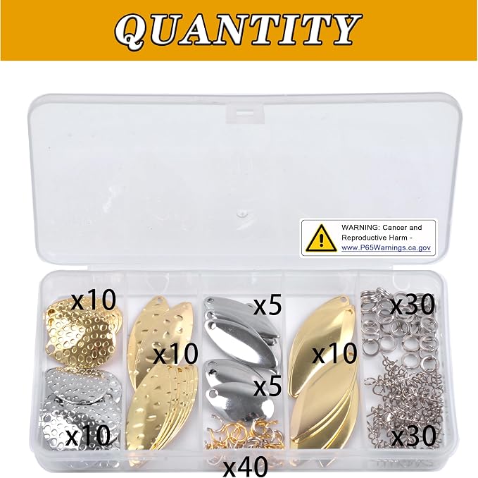 Fishing Spoons Rigs Spinner Blades Baits Kit, 150pcs Willow Colorado Blade Spin DIY Lure Making Supplies for Spinnerbait Bass Walleye Pike Spinner Rigs Making Accessories Set