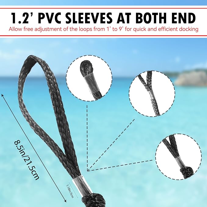 Boat Bungee Dock Lines – Adjustable Boat Tie Downs for Pontoon, Jet Ski, PWC, Kayak | Single Hook Small Cruiser Mooring Lines | (1, Black, 14 Feet)