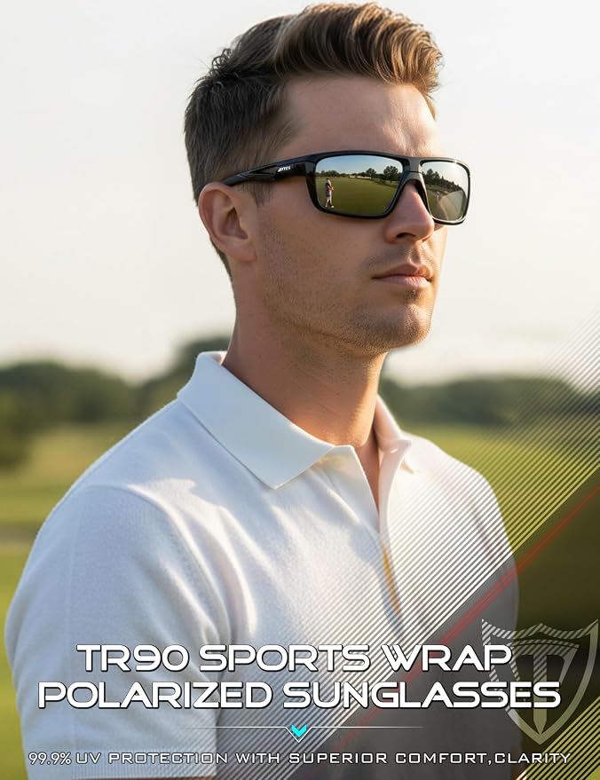 ATTCL Polarized Sunglasses Men Sports: UV Protection Lightweight TR90 Frame Anti-Slip Wrap-Around for Driving Fishing Golf