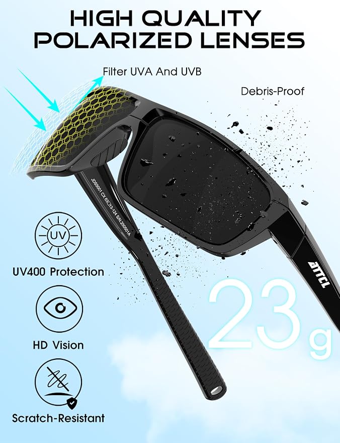 ATTCL Polarized Sunglasses Men for Fishing: UV Protection Lightweight TR90 Sports Wrap Sun Glasses Driving Golf Running