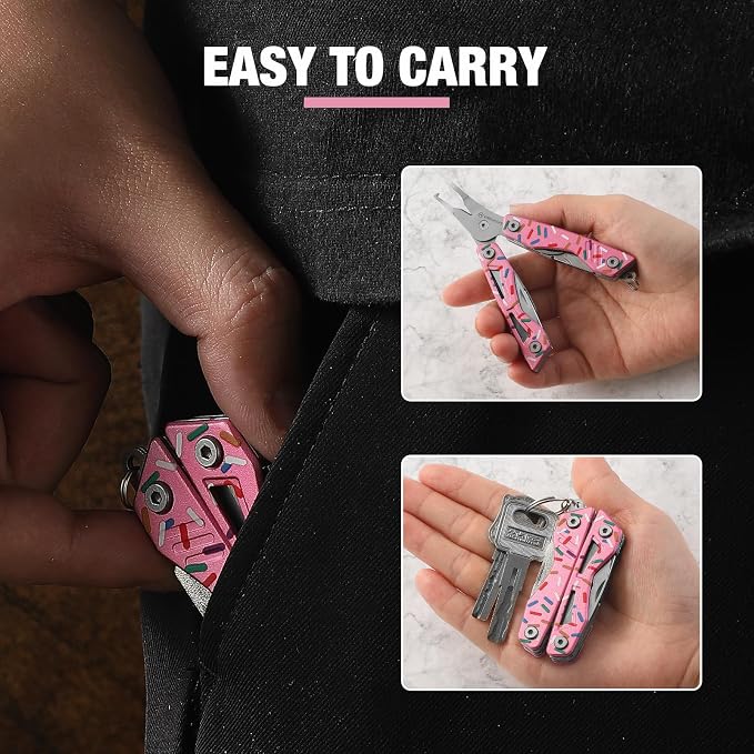 VIRENKNIFE 13-in-1Multi Tool Pliers, Stainless Steel Mini EDC Multitool with Pocket Knife,Screwdriver，Bottle Opener，Fishing Hook Sharpener，Perfect for Camping, Hiking, Fishing（Donut）