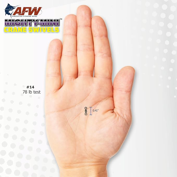 AFW American Fishing Wire Fishing Swivels - Mighty Mini 100% Stainless Steel Crane Swivels, 3X Stronger Than Brass, for Terminal Tackle Box, Up to 600lb Test - Fishing Gear for Fishing Line Leaders