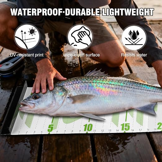 Booms Fishing 59" Fish Ruler: Foldable Fishing Ruler - Waterproof Fish Measuring Tape with Bump Board - Saltwater Fishing Measuring Tool for Angler, RL4 Green with White