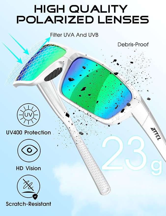 ATTCL Polarized Sunglasses Men for Fishing: UV Protection Lightweight TR90 Sports Wrap Sun Glasses Driving Golf Running