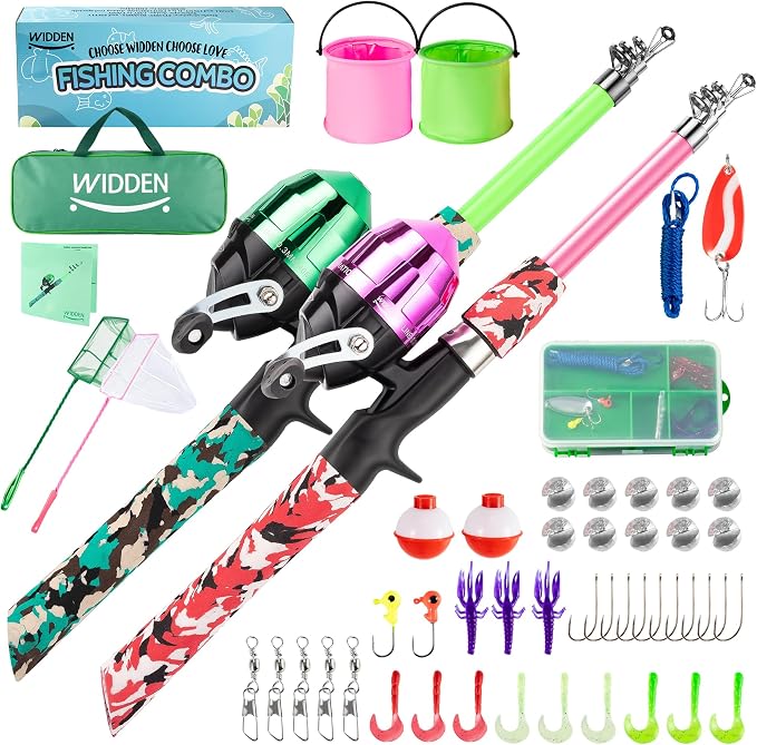 WIDDEN Kids Fishing Pole, Portable Telescopic Kids Fishing Poles for Boys and Girls, Fishing Rod and Reel Combo Kit with Tackle Box, and Fishing Net, Best Fishing Pole for Toddler Youth
