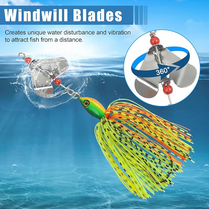 Spinnerbait Fishing Lures Kit - 6/12pcs Bass Fishing Buzzbait Lures Spinner Baits for Bass Trout Pike Salmon Multicolor Swimbait Buzz Bait Metal Spinner baits Swim Jigs Freshwater Saltwater
