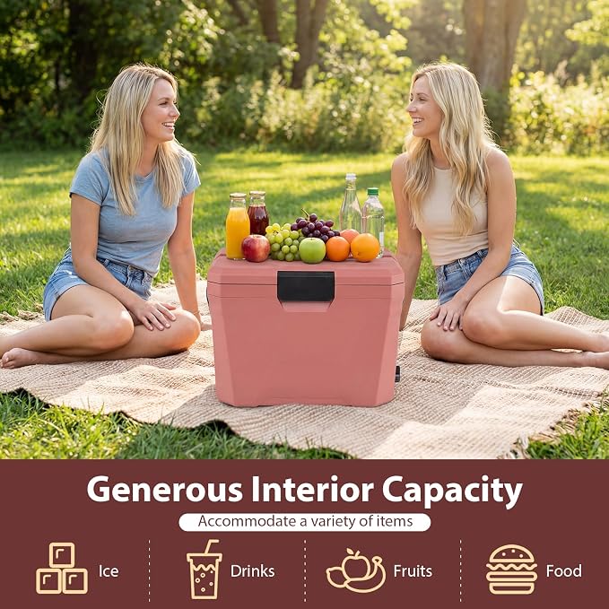 COSTWAY Insulated Portable Cooler, Hard Shell Ice Chest w/ 2 Cup Holders, Bottle Opener, Drain Plug, 3-Day Ice Retention, Outdoor Leak-Proof Dry Box for Beach, Camping, Fishing, Picnic