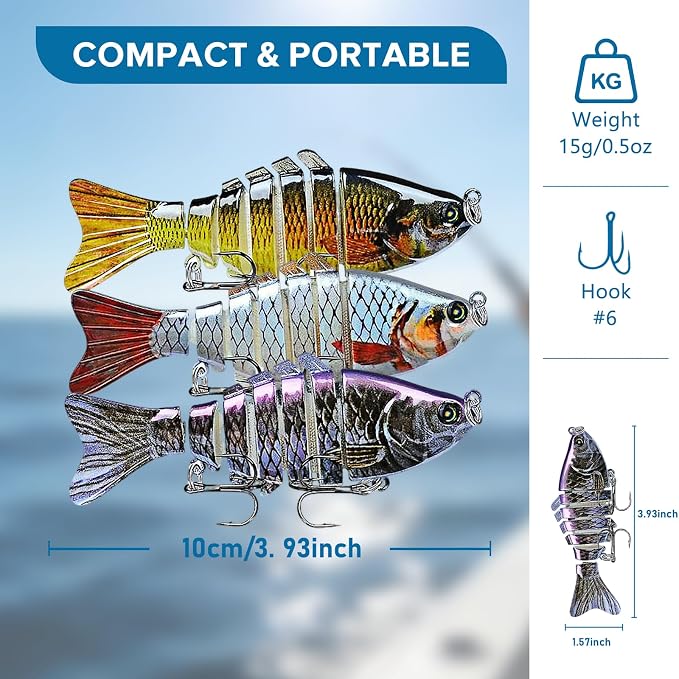 Keenjorika Fishing Lures Multi Jointed Fish Fishing Kits, Slow-Sinking Lifelike Segmented Swimbait Crankbaits, Realistic Swimming Action for Bass, Trout, Pike & Walleye, Freshwater and Saltwater