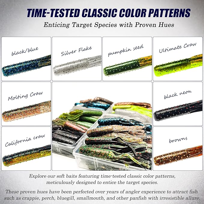 20Pcs Tube Baits Soft Plastic Worms Bass Fishing Lures for Tube Jig Heads Hook Freshwater Saltwater, 3.5 Inch
