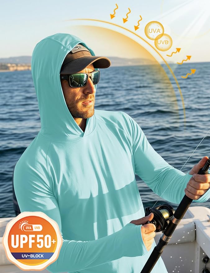 MAGCOMSEN Men's Hooded UPF 50+ Sun Protection T Shirts Long Sleeve Athletic Fishing Shirts Rash Guards