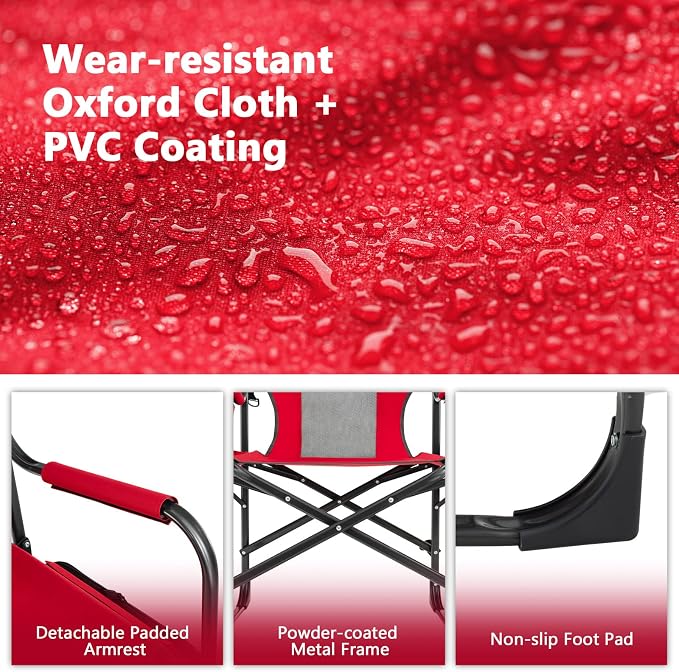 COSTWAY Folding Camping Chair, Heavy-Duty Director Chair Supports 400lbs for Adults with Side Table, Cooler Bag, Storage, Strap, Portable Makeup Chair Suitable for Fishing Picnic