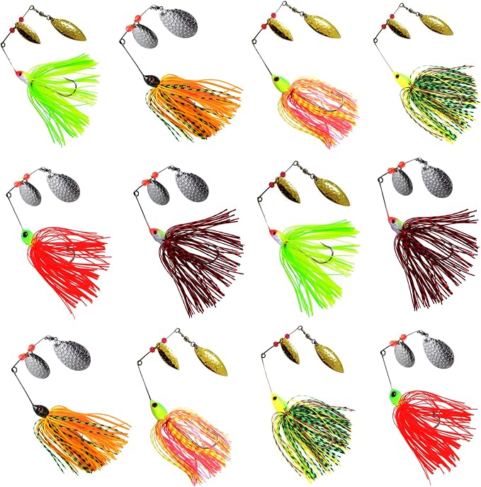 Fishing Lures Spinnerbaits,6/12pcs Bass Fishing Lures Weedless Spinner Baits Bass Lures Multicolor Buzzbaits Skirts Jigs for Bass Trout Walleye Pike Salmon Fishing