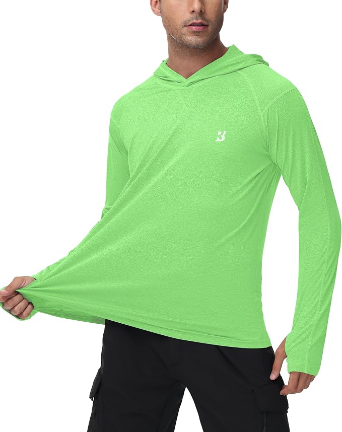 Roadbox Mens UPF 50+ Fishing Shirts, Long Sleeve UV Sun Hoodie, Hiking Running Swim Athletic Workout Shirt