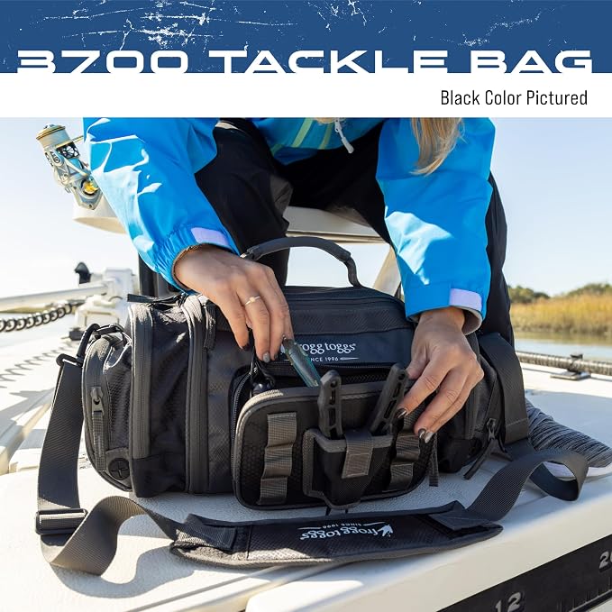 FROGG TOGGS Heavy Duty Fishing Tackle Duffle Bag, Includes Bait Trays, Black, 3700