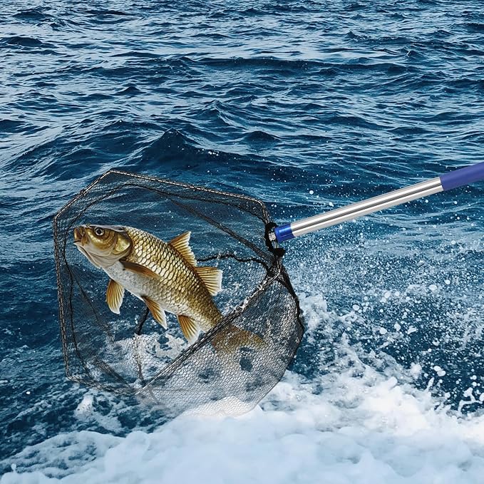 NigWarm Fishing Net with Handle, with 85" Adjustable Extra Long Handle Fishing Net- Landing Net for Steelhead, Salmon, Bass & More Ideal for Kayak/Fly/Catfish Trout Fishing, Fishing Gear Gifts for Men
