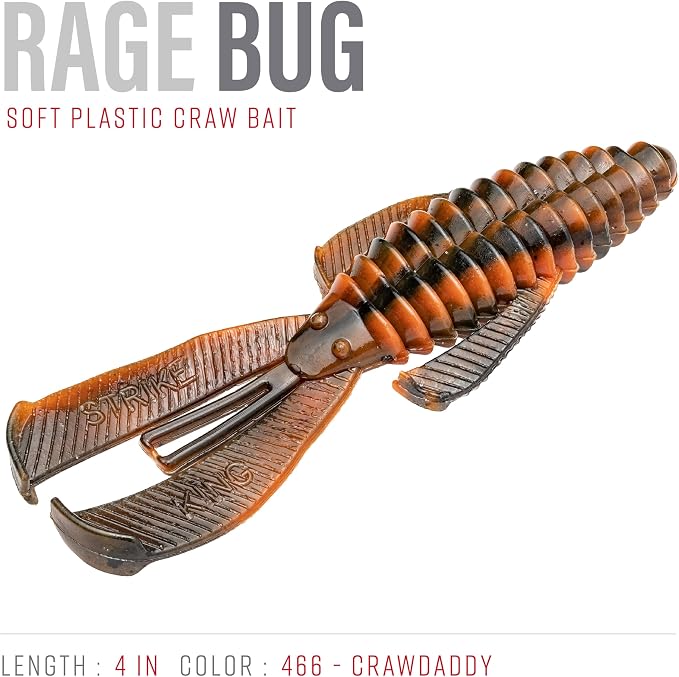 Strike King Rage Bug Fishing Lure, Soft Plastic Grub, Unique Design, Subtle Action