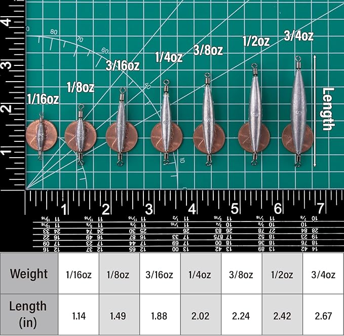 Dr.Fish 20 Pack Inline Trolling Weights with Double Barrel Swivels (1/16oz-3/4oz), Lead Egg Sinkers for Salmon Trout Walleye Freshwater Saltwater Fishing