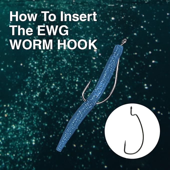 Reaction Tackle Offset EWG Worm Hooks - Super Strong Wide Gap Texas Rig Hooks for Soft Plastic Baits - High Carbon Steel Bass Fishing Hooks (25-Pack)