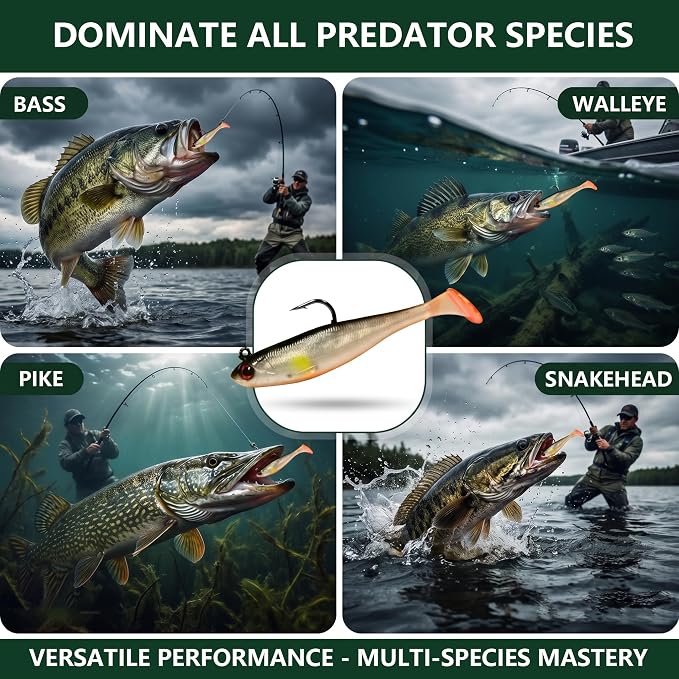 Soft Fishing Lures for Bass Fishing:Pre-Gigged Swim Baits for Saltwater or Freshwater.Soft Plastic Fishing Accessories.