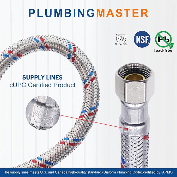 36'' Faucet Hose Connector, 3/8" Comp x 1/2" FIP Braided Stainless Steel Faucet Water Supply Lines for Bathroom Kitchen Sink Faucet 2Pcs