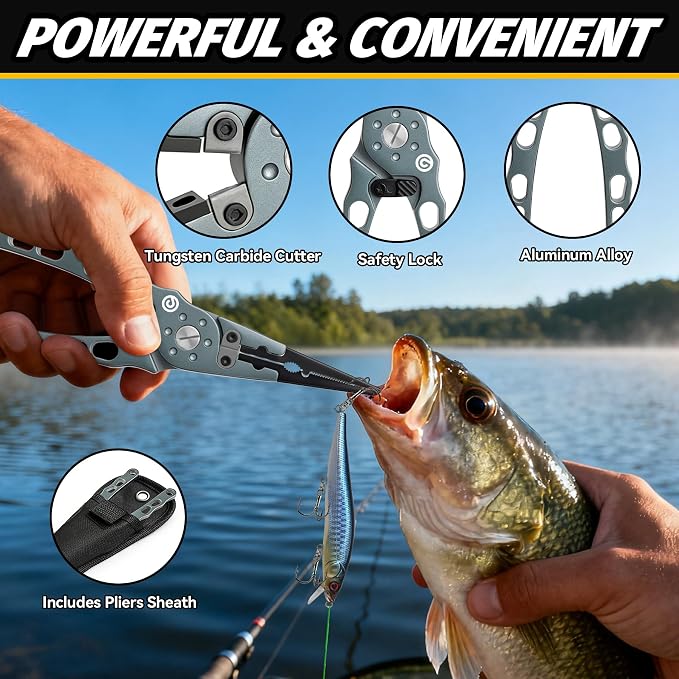 Go Pal Fishing Tool Set - Fishing Gear - Fishing Pliers with Lanyard and Protective Sheaths, Fish Lip Gripper, Fishing Scissors - All-in-One Fishing Accessories & Ideal Fishing Gifts for Men